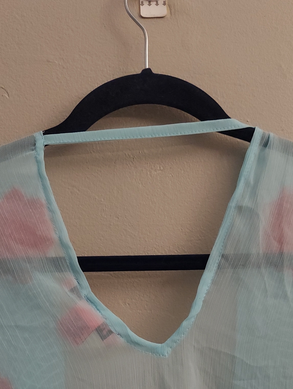 Betsey Johnson Light Blue Sheer Chiffon Kimono Cardigan Pink Floral Applique OS - Picture 8 of 12